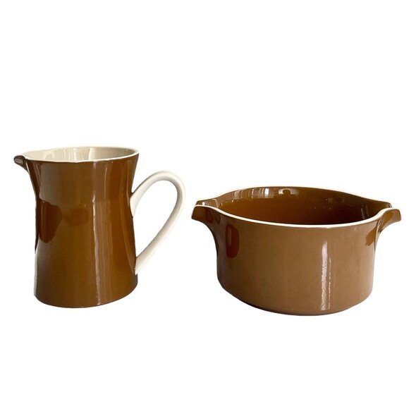 Vintage Mikasa Stoneware Creamer and Gravy Boat Mocha Brown Midcentury modern. - Picture 2 of 9